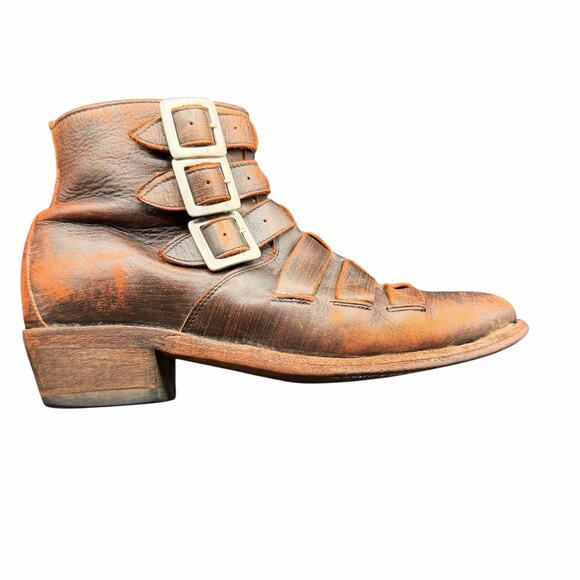 OG by Old Gringo Distressed Leather Strap Ankle Boots Brown 7.5 made in Mexico - Picture 7 of 13